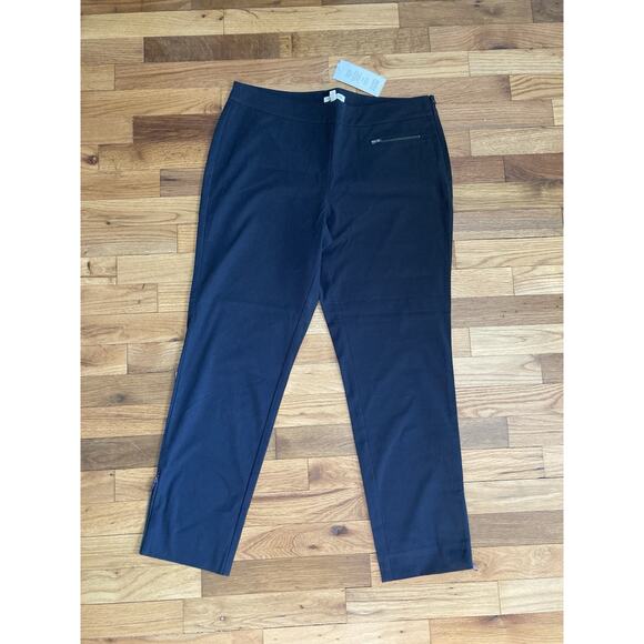 Eileen Fisher Womens Medium Black Stretch Cotton Twill Slim Pants Side Ankle Zip - Picture 1 of 10